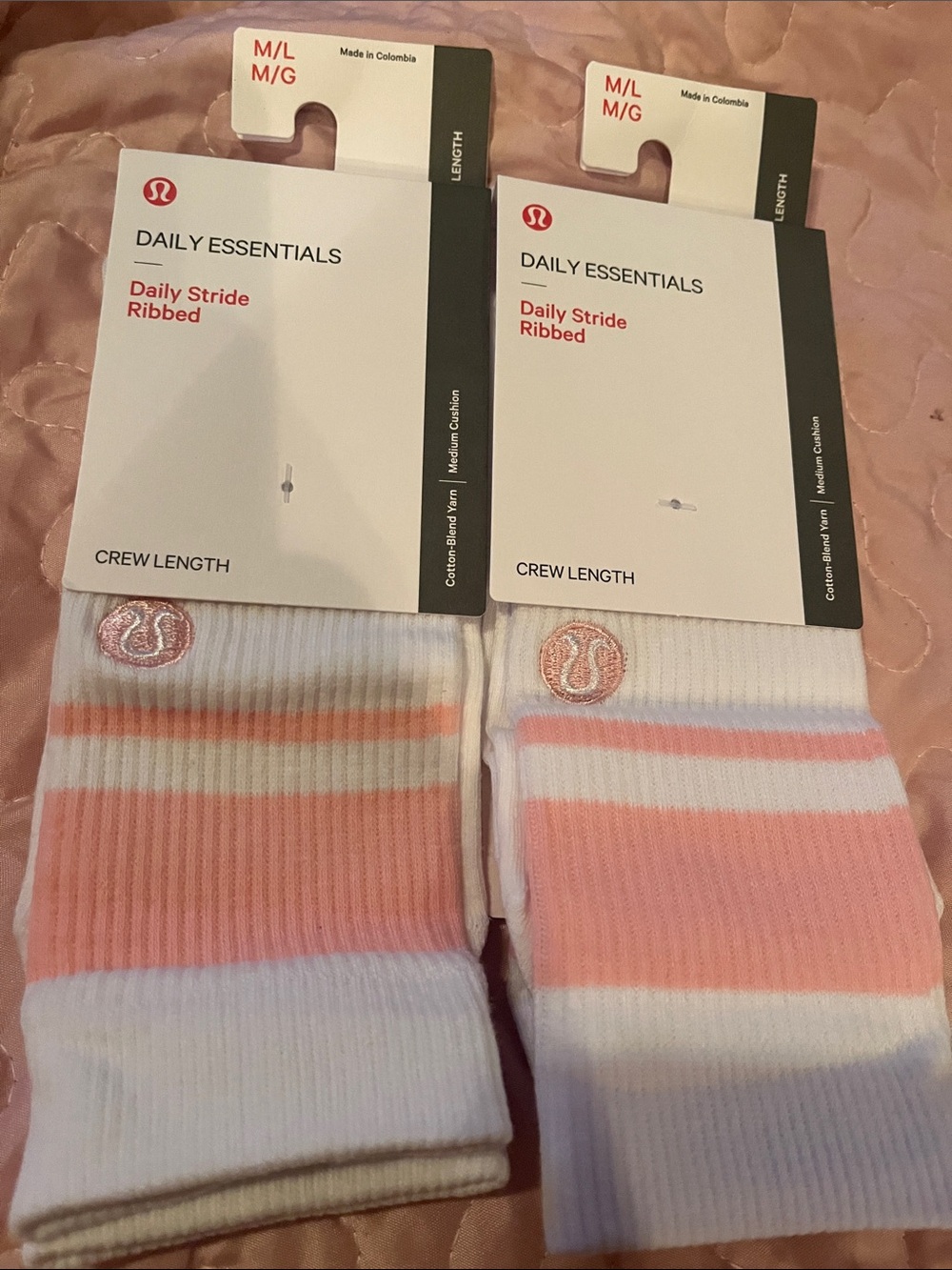 lululemon athletica Ribbed Crew Socks - Pink & White Stripes
